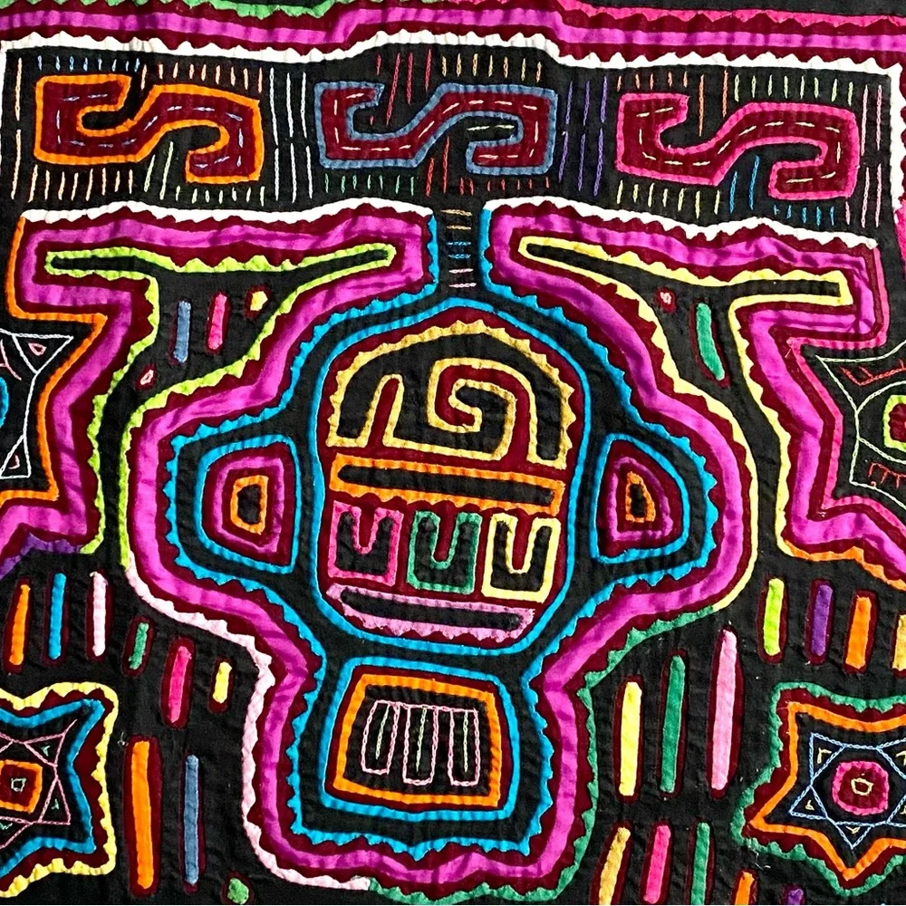 Mola Textile from Panama Abstract Person with Headphones Motif